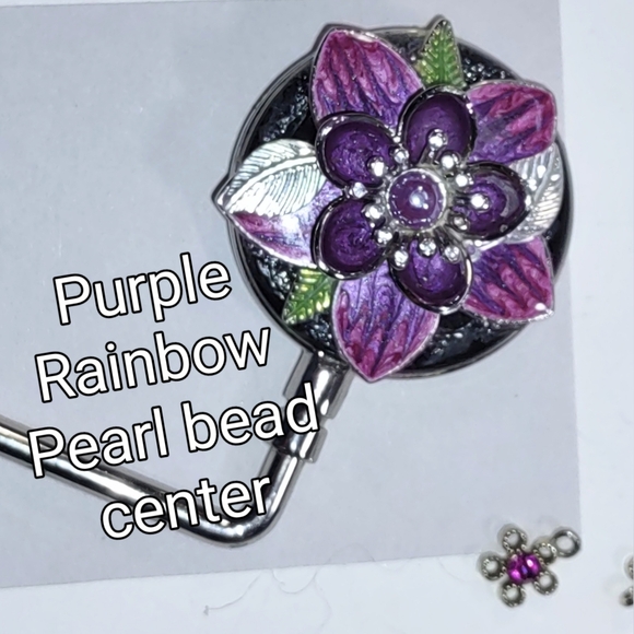 Purse Hook Handbag Holder Crystal Flower Design Choice of Center Stone - Picture 16 of 16